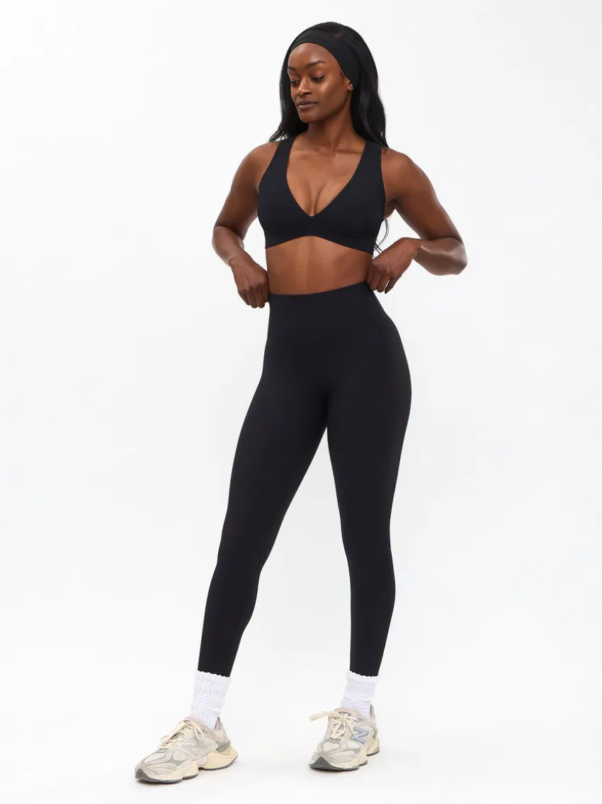 Ribbed Deep V Sports Bra